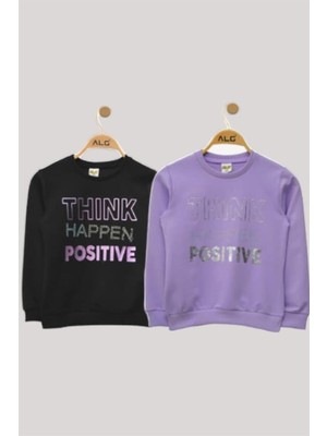 Alg Kız Çocuk Think Positive Baskılı Iki İplik Sweatshirt 723563 Siyah
