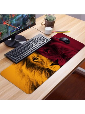 Sonic Touch Sarı Kırmızı Aslan Temalı Kaydırmaz Gaming Oyuncu Masaüstü Dikişsiz Klavye Pad 32X70CM