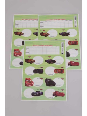 LİSANSLI CARS 24'LÜ OKUL ETİKETİ *DERS PROGRAMLI*