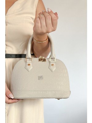 Just Polo Premium Seri Kabartma Desenli Pamuk Dokuma Askılı Vegan Kadın Omuz Çantası 4076 Taş