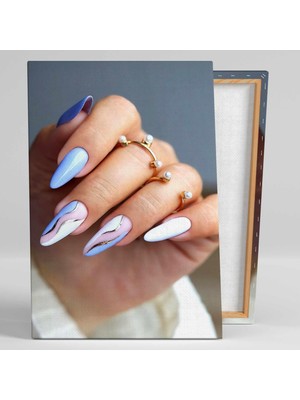 SML Tablo Lila Balerin Oje El Modeli Gold Detaylar Tırnak Artisti Kanvas Tablo