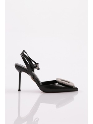 DGN 5066 Kadin Yuvarlak Taş Detayli Topuklu Ayakkabi