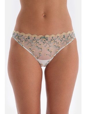 Dagi Ekru Çiçek Nakış Detaylı Brazılıan Külot