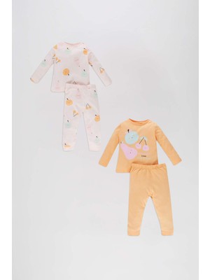 DeFacto Kız Bebek Meyve Desenli Uzun Kollu Penye 4'lü Pijama Takımı A9345A523AU