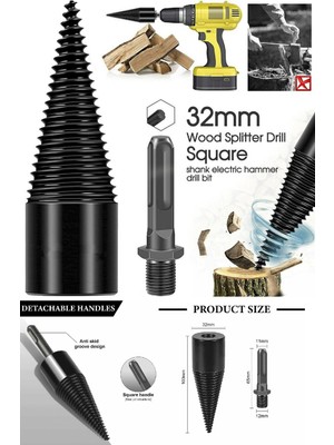 Biterse Matkap Ucuna Takılabilen Şöminelik Odun Kütük Ayırma ve Yarma Aparatı 32 mm