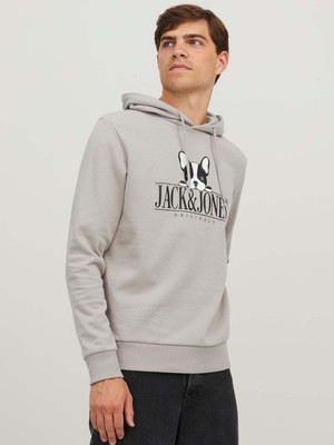 Jack & Jones Kapüşonlu Gri-Melanj Erkek Sweatshirt 12244219