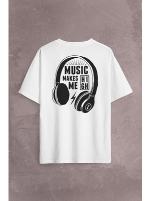 Kendim Seçtim Lost Boyz Music Makes Me High Kulaklık Sırt Ön Baskılı Oversize Tişört T-Shirt