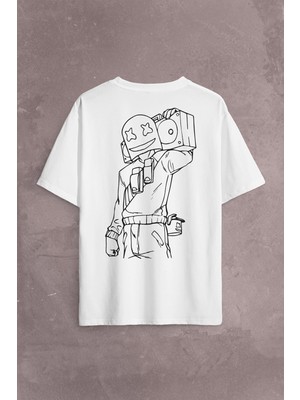 Kendim Seçtim Dj Marshmello Marsh Mello Fortnite Sırt Ön Baskılı Oversize Tişört T-Shirt