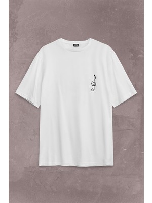 Kendim Seçtim Sol Anahtarı Gitar Guitar Saz Rock Caz Müzik Sırt Ön Baskılı Oversize Tişört T-Shirt