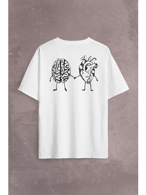 Kendim Seçtim Kalp ve Beyin Aşk Akıl Mantık El Ele Duygusal Zeka Sırt Ön Baskılı Oversize Tişört T-Shirt