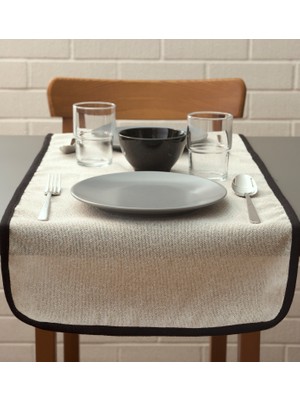Massarelli Siyah Koton Biyeli Naturel Runner 40X140 cm