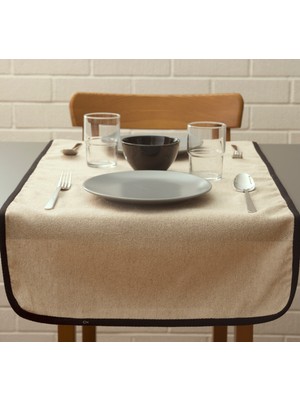 Massarelli Siyah Koton Biyeli Bej Runner 40X140 cm
