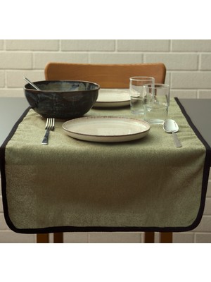 Massarelli Siyah Koton Biyeli Yeşil Runner 40X140 cm