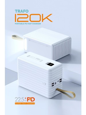 Powerway  120.000 Mah Pd 22.5W Hızlı Şarj Dahili Kablolu Gerçek 120.000 Mah Trafo Powerbank
