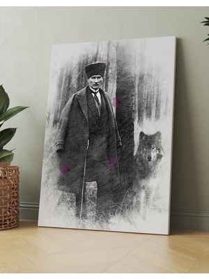 Morfil Sanat Atölyesi Atatürk Mustafa Kemal Karakalem Efektli Kanvas Tablo Okullara Işyerlerine Uygun  (8 Farklı Ölçü)