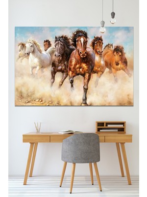 Morfil Sanat Atölyesi Koşan Atlar Yağlıboya Efektli Hayvan Sanatsal Dekoratif Kanvas Tablo (8 Farklı Ölçü)