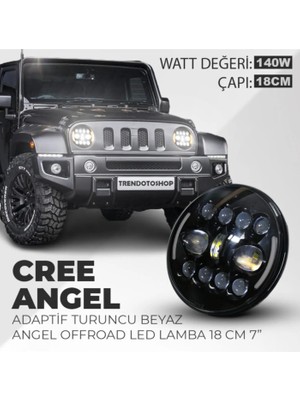 C9 18 cm 7” Turuncu Beyaz Angel Adaptif Cree Angel 8 Modlu Offroad LED Lamba Drl TB24