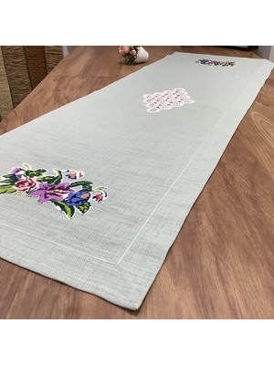 Oya Home Kaneviçe Işlemeli & El Örme Dantel Aplikeli Ranır - 45*150 cm