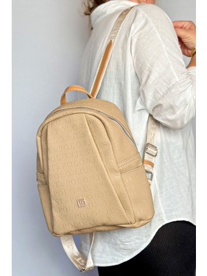 Just Polo Büyük Boy Günlük Kullanamına Uygun 9 Bölmeli Kum Kadın Sırt Çantası 4040