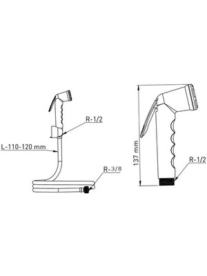 Yapıtaşı YT21 Abs Krom Taharetmatik Şattaf Seti 100-120 cm Örgülü Spiral Hortum