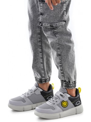 Kiko Kids Cırtlı Fileli Erkek Çocuk Spor Ayakkabı 3011 Buz - Siyah