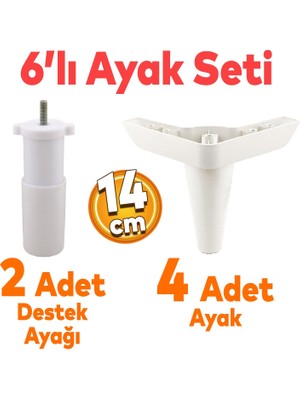 Badem10 Aspen 6'lı Set Mobilya Tv Ünitesi Çekyat Koltuk Kanepe Baza Destek Ayağı Ayakları 14 Cm Beyaz M8