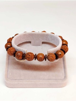 Yaşam Tohumu Hindistan Cevizi, Rudraksha & Venge Unisex 10MM Ahşap Tasarım Bileklik (39670)