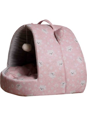 Beyzatex Pati Desen Yumuşak Dokulu Kedi Köpek Yatağı 40x45x40 cm Pudra Renkli Konforlu Yuva