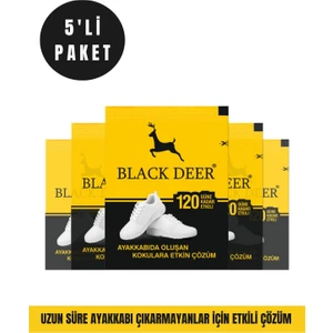 Black Deer Ayakkabı Koku Giderici Toz 5'li Paket – Tüm Cilt Tiplerine Uygun, Kalıcı Ferahlık ve Etkili Ayak Bakımı