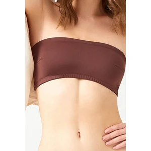 Straplez Crop Top Büstiyer Koyu Kahverengi