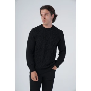 Trist Star Erkek Siyah Saç Örgülü Yürütme Bisiklet Yaka Triko Yün Kazak TRIST-5303