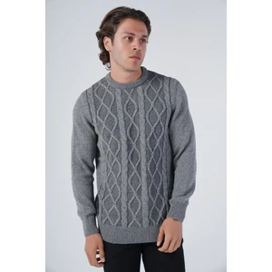 Trist Star Erkek Gri Saç Örgülü Yürütme Bisiklet Yaka Triko Yün Kazak TRIST-5303