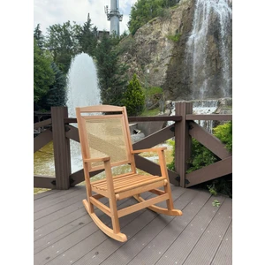 Veranda Naturel Boyalı Hasırlı Sallanan Sandalye Hazeranlı Dinlenme Koltuğu