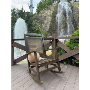 Veranda Ceviz Boyalı Hasırlı Sallanan Sandalye Hazeranlı Dinlenme Koltuğu