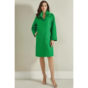 Kürklü Yeşil Dokuma Kaban