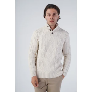 Trist Star Erkek Saç Örgülü Yürütme Arka Kol Fitilli Düğmeli Triko Yün Kazak TRIST-5307