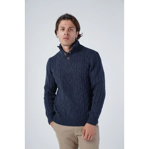 Trist Star Erkek Saç Örgülü Yürütme Arka Kol Fitilli Düğmeli Triko Yün Kazak TRIST-5307