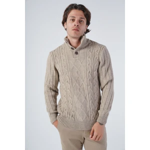 Trist Star Erkek Saç Örgülü Yürütme Arka Kol Fitilli Düğmeli Triko Yün Kazak TRIST-5307