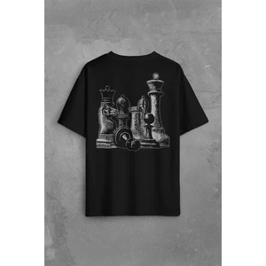 Kendim Seçtim Chess Satranç Taşları Fil At Kale Vezir Santranç Sırt Ön Baskılı Oversize Tişört T-Shirt