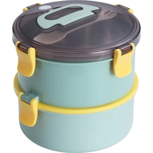 Bento 1600 ml Yuvarlak Lunchbox Yeni Koleksiyon Çift Katlı Çelik Sefer Tası Yemek Kutusu