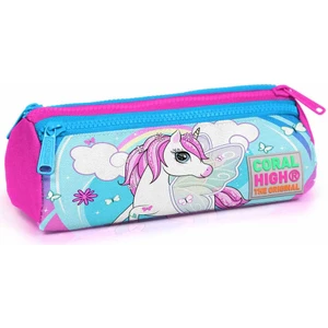 Coral High Kids Üç Bölmeli Kalem Kutusu Mavi Neon Pembe Unicorn Desenli 22011