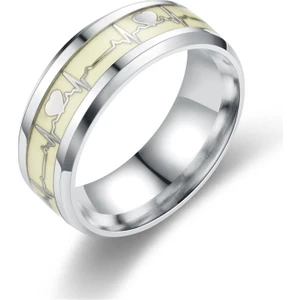 Kalp Şeklinde Titanyum Çelik Halka Kadın Parlak Elektrokardiyogram Çift Yüzüğü Erkek Moda El Takısı (Yurt Dışından)