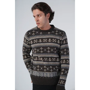 Trist Star Erkek Jakarlı Çapa Desen Bisiklet Yaka Triko Yün Kazak TRIST-5308