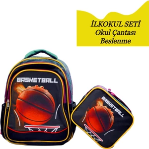 3 Bölmeli Ilkokul Okul Sırt Çantası ve Beslenme Çantası Basketball Bordo