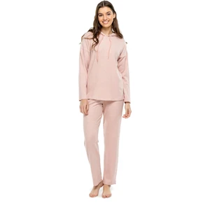 Mod Collection - Kadın Viskonlu Pembe Melanj Kapşonlu Eşofman Takımı  3982