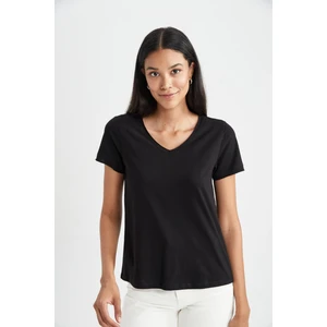 Regular Fit V Yaka Kısa Kollu %100 Pamuk Tişört K1507AZ23SM