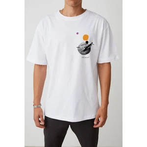 The Wert Unisex Sandal ve Ay Baskılı Beyaz Oversize Tshirt