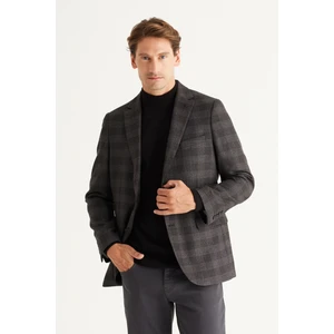 ALTINYILDIZ CLASSICS Erkek Siyah-lacivert Comfort Fit Rahat Kesim Mono Yaka Desenli Blazer Ceket