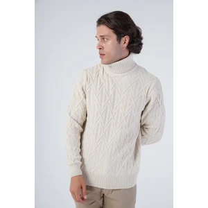 Trist Star Erkek Yürütme Saç Örgülü Çarpı Desenli Balıkçı Yaka Triko Yün Kazak TRIST-5310