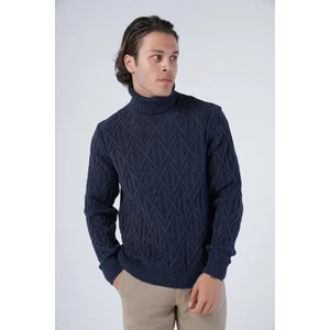 Trist Star Erkek Yürütme Saç Örgülü Çarpı Desenli Balıkçı Yaka Triko Yün Kazak TRIST-5310